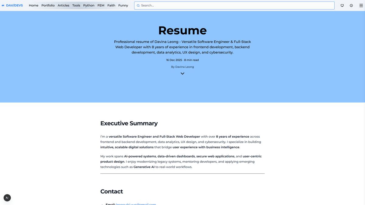 Resume of Davina Leong