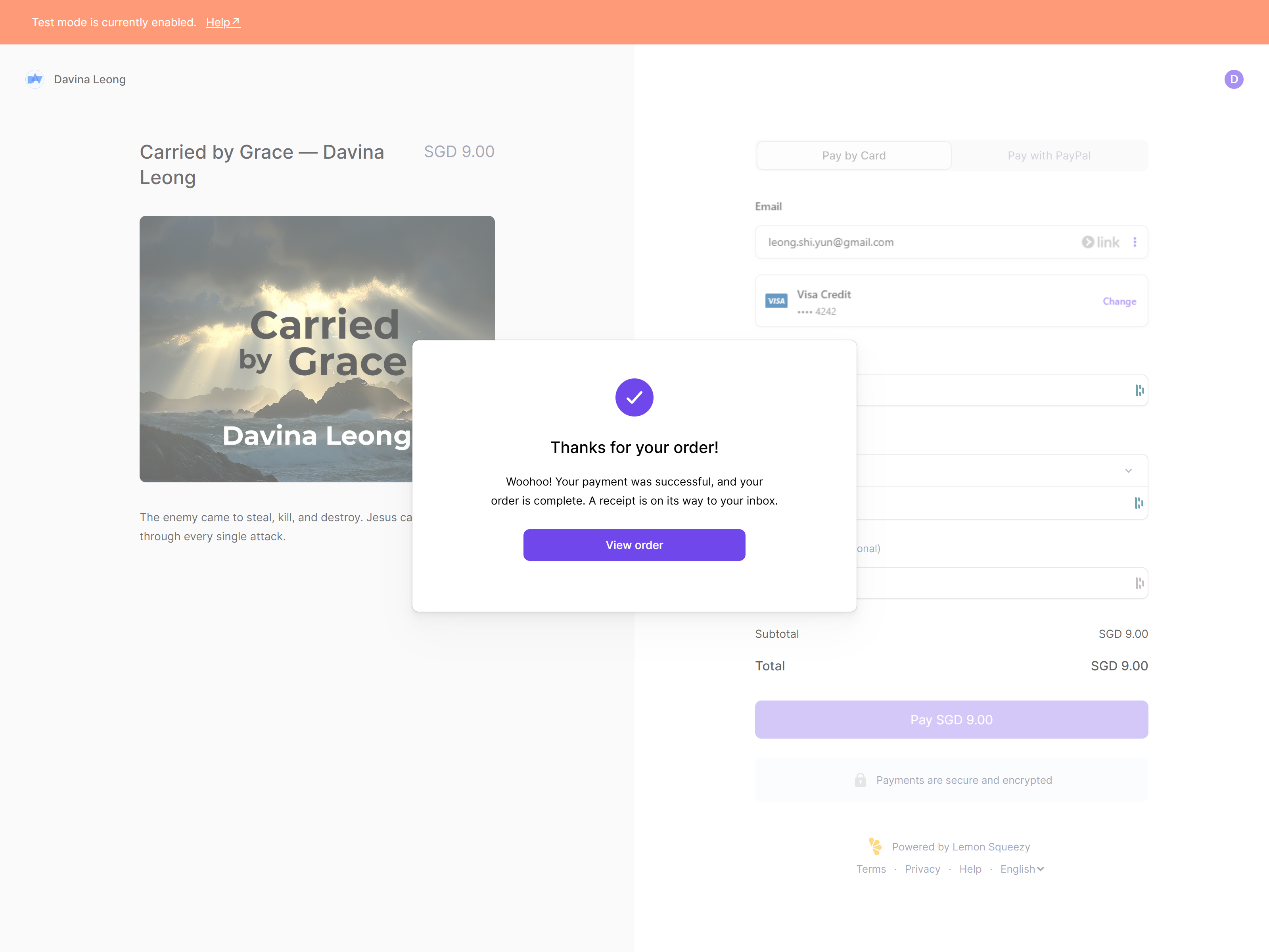 Lemon Squeezy confirmation page